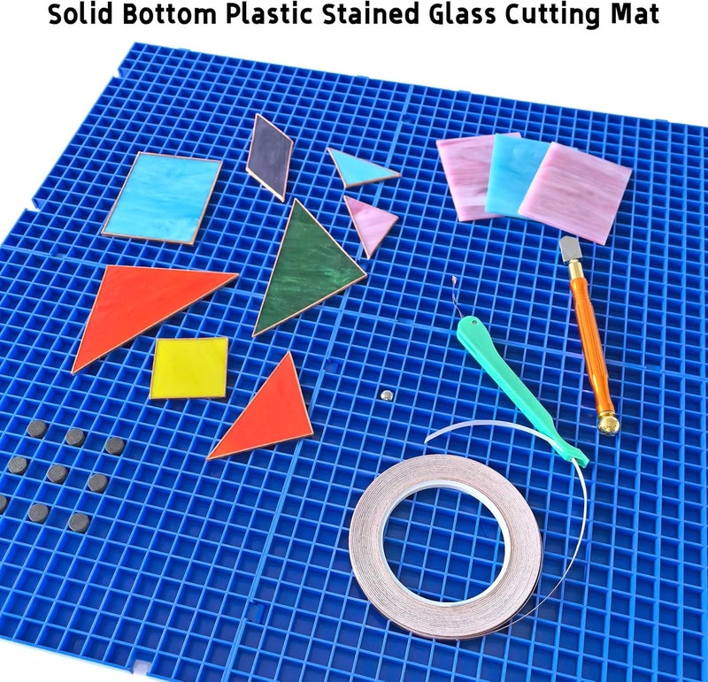 ARTKINGTO Stained Glass Cutting Mat, Solid Bottom Plastic Grid, Stained Glass Tools and Supplies, Blue, 4 Pack - Image 2